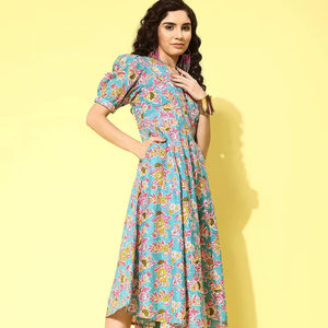 Vestido indio de algodón con bloque de mano, elegante vestido de playa de verano con estampado Floral, vestido de boda personalizado a la moda, vestidos informales de regalo - Product Image 1