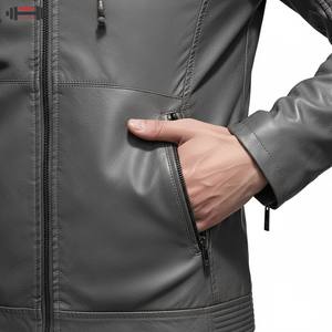 2025 New Casual Slim Leather Jacket High Quality <b>Turn</b>-down Collar Plus Size Custom Oem Stripe Decoration Bomber Jacket - Product Image 5