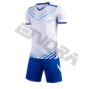 Conjunto de Jersey de fútbol de manga corta, 100% poliéster, hecho a medida, Kit de ropa deportiva de fútbol, uniformes de fútbol de Color azul y blanco - Product Image 3