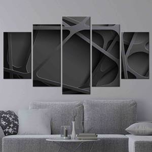 Art mural 3D abstrait noir moderne : Impression sur verre trempé, lot de 5 toiles assorties - Product Image 1