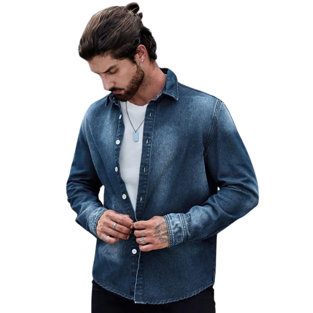 Men's Dark Blue Casual Street Style Jeans Jacket Sustainable Fashion Mid-Waist with Button Fly Made in Vietnam