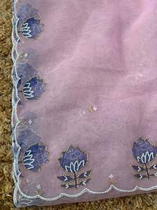 Beautiful <b>Organza</b> Saree Cover with Print All Over with Handcraft Work All Over Saree and <b>Silk</b> Blouse with Print & Work by Fabzon - Product Image 6