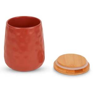 Stylish Red Galvanised Kitchen Canister With Wooden Top Durable Storage <b>Container</b> For <b>Tea</b> <b>Coffee</b> <b>Sugar</b> And Spices - Product Image 5