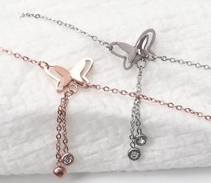 Wholesale Summer Fashion Minimalist Women's Titanium Steel <b>Anklets</b> with Zircon and Butterfly Design - Product Image 6