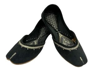 Black Fancy Fashionable <b>Khussa</b> Traditional Woman <b>Khussa</b> Ladies Printed Party Handcrafted Punjabi Style Khussas - Product Image 2