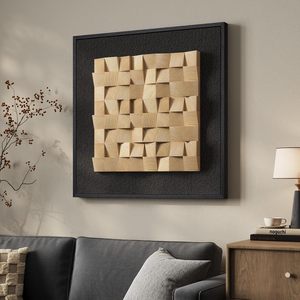 Art mural en bois texturé 3D encadré, œuvre d'art géométrique en bois naturel minimaliste moderne pour les murs - Product Image 1