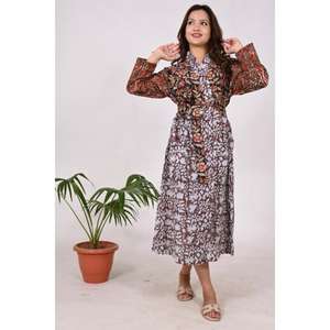 Bata de Kimono con estampado de bloques florales hecha a mano para mujer, vestido de salón bohemio, algodón indio ecológico, 100%, suave, lavable, otoño Natural - Product Image 5