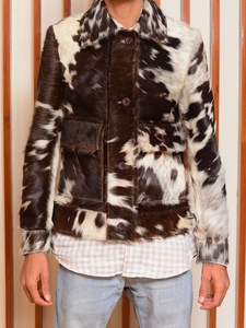 Authentic Western Style Cowhide Leather Windbreaker <b>Jacket</b> Cow Fur Print Breathable Woven Fabric Nylon Lining OEM Autumn Winter - Product Image 3