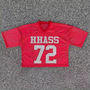 Camiseta de fútbol americano, tela de malla, ropa de adulto de alta calidad, camiseta de malla con cuello en V, camisetas de manga corta de gran tamaño, deportes elegantes - Product Image 6