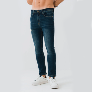 Los pantalones vaqueros de mezclilla de color azul lavado medio más populares para hombre, pantalones vaqueros ajustados con cierre de botón de estilo recto - Product Image 1