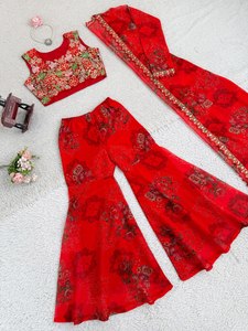 ชุดชาราราผ้าไหมทิบบี้คลาสสิก พร้อมเสื้อปักลายบุฟองน้ำ ผ้าคลุมไหล่พิมพ์ลาย และชาราราเย็บสำเร็จ สำหรับผู้หญิง ไซส์ S ถึง XXL - Product Image 3