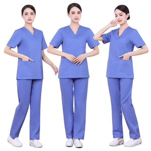 ชุดเครื่องแบบเสื้อและกางเกงสำหรับออกกำลังกายแขนสั้นมีกระเป๋าใส่สบายสีพื้น - Product Image 4