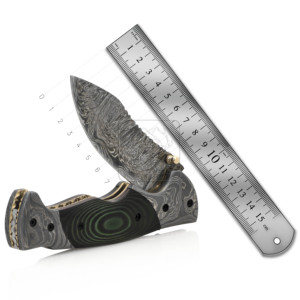 ขายส่งดามัสกัสเหล็กมีดพับ DD-FK-817สีดำปอกระเจา Micarta จัดการช่องว่างกลางแจ้งตั้งแคมป์อยู่รอดยุทธวิธี - Product Image 5