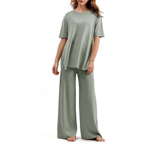 Camiseta de manga corta a la moda de verano para mujer, pantalones cortos a rayas, Conjunto de pijama de cintura elástica para ropa informal para el hogar del proveedor BD - Product Image 2