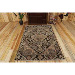 พรมตุรกีขนาด 4.1x6.4 ฟุต สีน้ำตาลดำ พรมขนสัตว์โมร็อกโกวินเทจ - Product Image 1