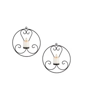 Bougeoir à bougie chauffe-plat en fer de style chinois, rond, oiseau doré, fil noir, géométrique, pour décoration - Product Image 1