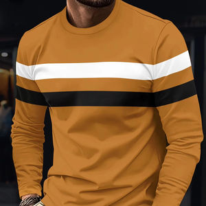 เสื้อยืดผู้ชายคลาสสิกคอกลมแขนสั้นพิมพ์ลายทางสำหรับกลางแจ้งเสื้อยืดผ้าโพลีเอสเตอร์แนวสตรีทสำหรับฤดูร้อน - Product Image 2