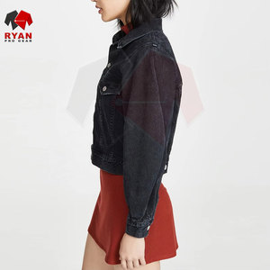 โรงงานผลิตเสื้อแจ็คเก็ตยีนส์สีน้ำเงินสำหรับผู้หญิง รับผลิตแบบ OEM ODM ออกแบบตามสั่ง ผู้จัดจำหน่ายเสื้อแจ็คเก็ตยีนส์ - Product Image 3