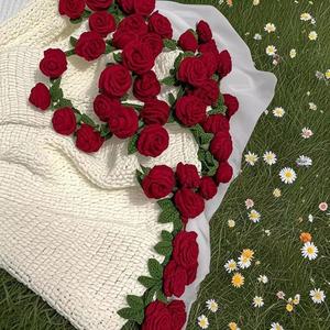 Handmade Cotton Crochet Rose Blanket <b>Bouquet</b> Style <b>Artificial</b> Flowers Crochet Blanket for Anniversary Gift - Product Image 1