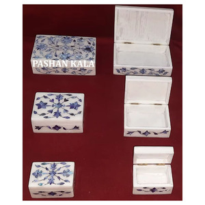 Rectangle Forme Naturel Blanc Marbre Bleu Nacre Incrustation Boîte À Bijoux À La Main Fleur Conception Utiliser Montre Emballage Et Cadeaux - Product Image 1