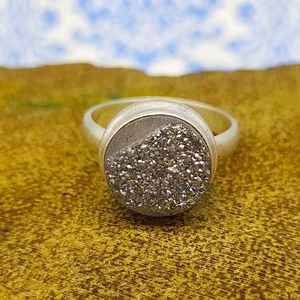 เครื่องประดับสไตล์โบฮีเมียนทำด้วยมือ925สเตอร์ลิงเงินธรรมชาติสีเงินธรรมชาติไทเทเนียม druzzy ทรงกลมแหวนหินสำหรับเด็ก - Product Image 3