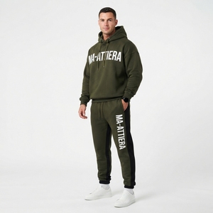Ensemble survêtement jogging surdimensionné personnalisé vert olive et noir pour homme - Product Image 1