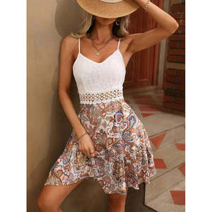 Top de tirantes con cuello en V para mujer, con encaje en la parte inferior, minivestido Supreme, 36906 - Blanco - Product Image 4