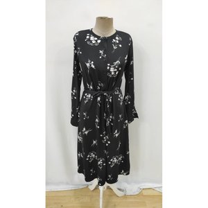 Vestido Maxi Micro Interlock Estampado con Cuello Mandarín, Manga Larga y Cinturón para Mujer, 32261 - Negro - Product Image 5