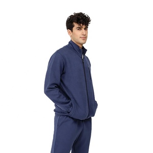 Ensemble de survêtement décontracté bleu marine pour homme 2026, avec fermeture éclair intégrale, col montant, couleur unie, en polyester, avec poches latérales, coupe classique - Product Image 3