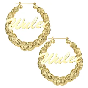 Anting-anting kata-kata yang dipersonalisasi untuk wanita Hip Hop lingkaran besar perhiasan awal nama khusus xoxo lingkaran Hoop anting-anting