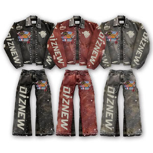 Fournisseur vedette DiZNEW Nouveautés Ensembles pour hommes Deux pièces Personnalisé 2 pièces Ensemble veste et jean avec strass pour hommes - Product Image 1