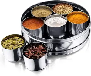 Mini contenedores de acero inoxidable para especias Masala Dabba, latas de especias con tapa resistente a la corrosión king Internacional, 9 contenedores