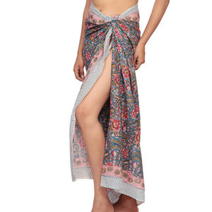 Bloque de mano impreso algodón de una pieza cuello redondo playa abrigo bufanda traje de baño cubierta para mujeres ligero regalo de verano - Product Image 2