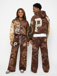 Conjunto Deportivo de Moda con Estampado de Camuflaje y Parches, con Sudadera con Capucha y Pantalones Anchos, Ropa Urbana para Exteriores, Conjunto de Dos Piezas con Bordado - Product Image 5