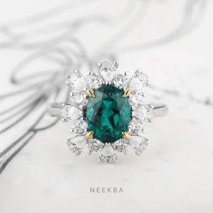 7*9mm ovale coupe laboratoire cultivé émeraude 10K bague en or massif pour les femmes forme ovale vert émeraude bague fabriquée à la main bague de fiançailles - Product Image 6