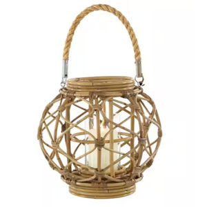 Lanterne décorative suspendue en bambou naturel et rotin tressé, lanterne hurricane pour la décoration intérieure et extérieure - Product Image 6