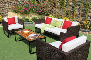 Meubles de jardin extérieurs modernes avec cadre en aluminium Ensembles de salle à manger en osier pour le salon Matériau en rotin - Product Image 2