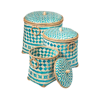 ชุดตะกร้าสานลายทาง3ชิ้นจากเวียดนาม,ตะกร้าเก็บของทำจากไม้ไผ่ - Product Image 5