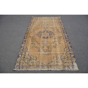 Alfombra turca vintage clásica dorada azul 4,2X7,8 pies hecha a mano felpa forma rectangular estilo Tabriz Patchwork para vivir - Product Image 1