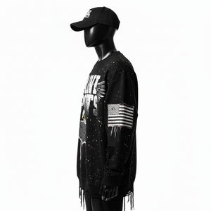 Sweat-shirt surdimensionné de qualité supérieure en molleton de coton lourd de couleur noire avec panneaux sur les bras et impression de logo DTG personnalisée, sweat-shirts basiques - Product Image 3