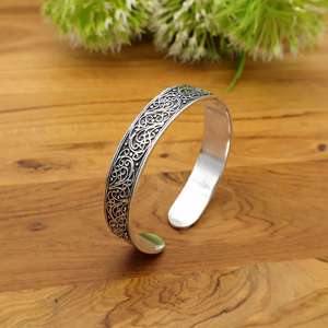 Mandala art <b>adjustable</b> golden silver designer <b>bracelet</b> bangle, vintage ethnic wear bangle jewellery. - Product Image 2