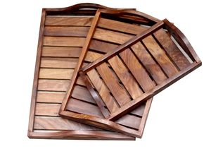 Bandeja de Servir Rectangular de Madera de Diseño Moderno Falak World Export, Madera de Acacia Sólida Natural, Ecológica, con Grabado, para el Hogar - Product Image 3