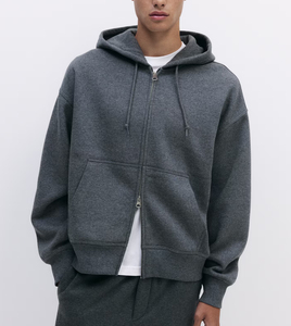 Haute qualité hommes fermeture éclair sweats à capuche Premium 100% coton Streetwear fermeture éclair goutte épaule coupe ample en gros sweats à capuche personnalisés - Product Image 4