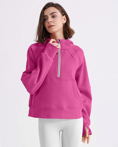 Sudadera con Capucha Personalizada de Alta Calidad para Mujer, Forrada de Felpa, con Media Cremallera, de Algodón, Cálida para Invierno, con Bolsillo para el Pulgar - Product Image 2