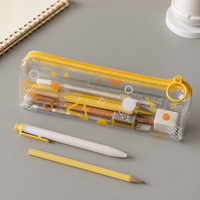 Pochette personnalisée en PVC transparent avec fermeture éclair jaune, imprimée, pour stylos, règle, gomme, trousse scolaire en PVC