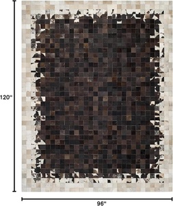 Tapis rectangulaire en cuir de vachette rayé, patchwork cousu à la main, adapté aux animaux domestiques, antidérapant, pour chambre à coucher, salon et prière - Product Image 5