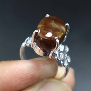 Anillo de Boda de Plata de Ley 925 con Cabujón Liso de Ágata de Fuego Mexicana Natural con Engaste de Bisel - Product Image 5