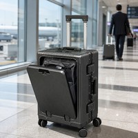 Valise rigide à ouverture frontale avec cadre en aluminium, roulettes pivotantes, 20 pouces, pour voyages d'affaires