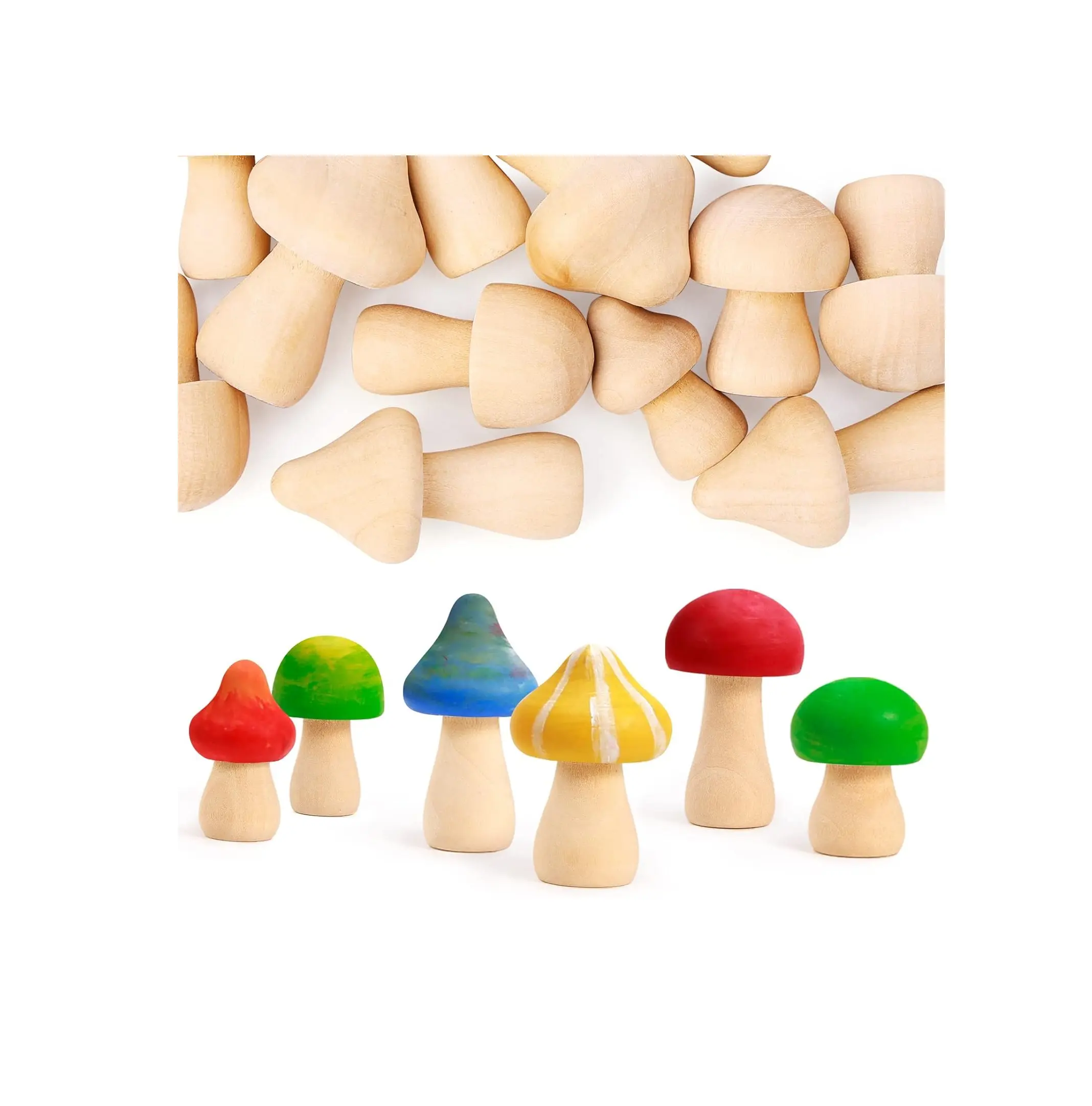 18 Pieces Unfinished Wooden Mushroom 6 Different Sizes Unpainted Wood Mushrooms for Children's Arts & Crafts Projects Decoration