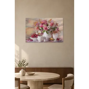 Impression sur toile Fida Pink Wildflowers and Tea Set Still Life - Product Image 5